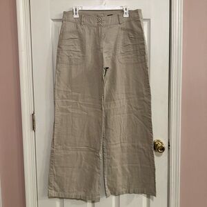 B.Moss Tailor Linen Blend Wide Leg Pants Size 12 Neutral Khaki